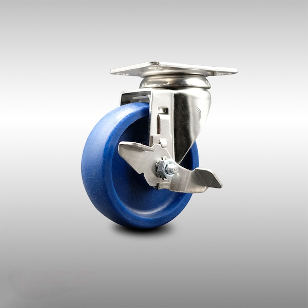 4 Inch 316SS Solid Polyurethane Wheel Swivel Top Plate Caster with Brake SCC